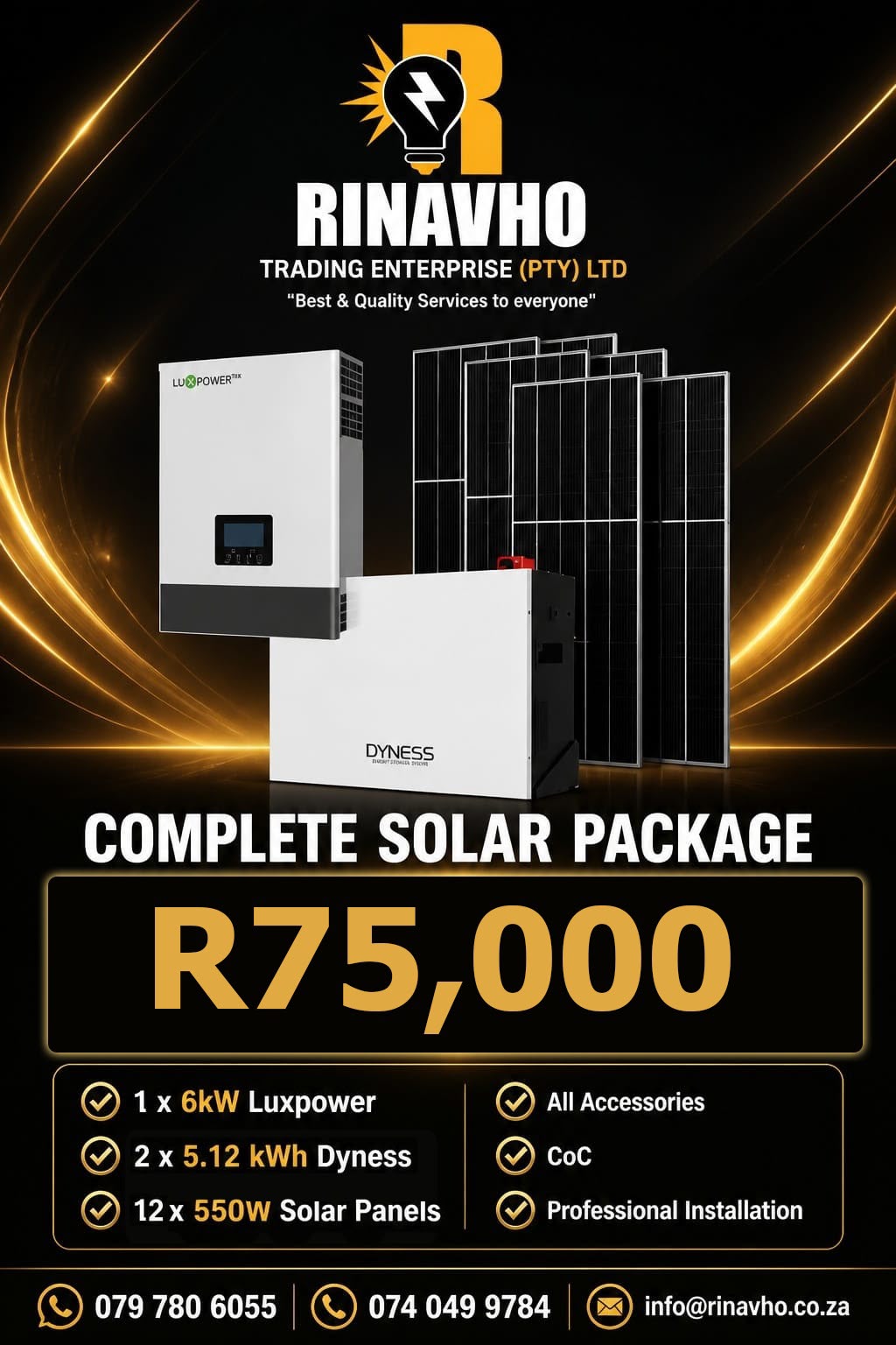 Complete Solar Package R75,000 with 12 panels - Midrand